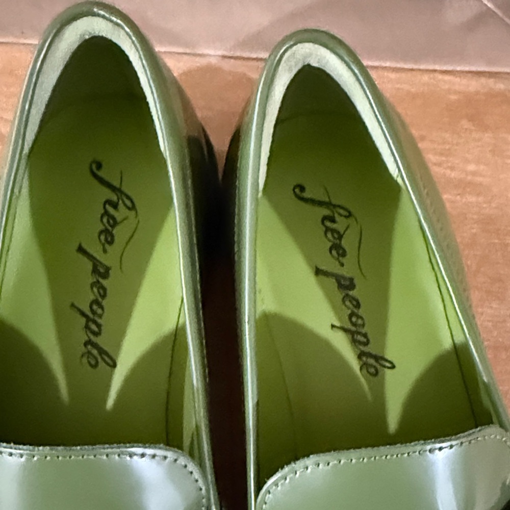 Free People Olive Green Leather Penny Loafers - Picture 2 of 3